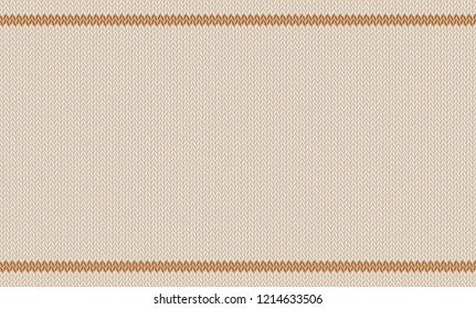 Knitted texture, wool melange yarn. Elegant shade of Almond Buff. Beige tint of almond bone in vector background. Modern, fashionable color. Perfect place for text. Colorful striped Woolen cloth.