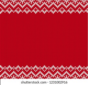 Knitted textured pattern for a sweater with empty place for text. Knitted geometric ornament background.