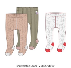 Knitted tights vector design technical flat drawing.