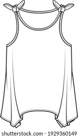 Knitted top with a tip-up on shoulder sleeveless top flat sketch illustration