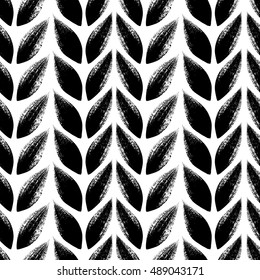 Knitted, tress or wheat ears seamless pattern. Hand drawn paint brush background. Vector illustration.