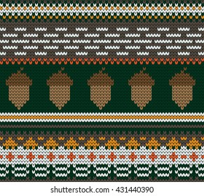 knitted varicolored seamless pattern acorns
