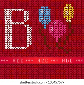 Knitted vector alphabet. Letter B with balloons