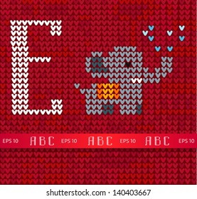 Knitted vector alphabet. Letter E with the elephant
