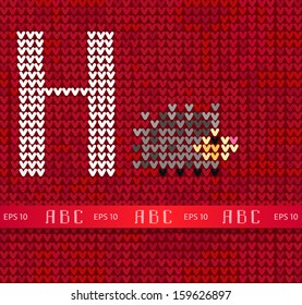Knitted vector alphabet. Letter H with hedgehog