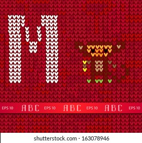 Knitted vector alphabet. Letter M with monkey