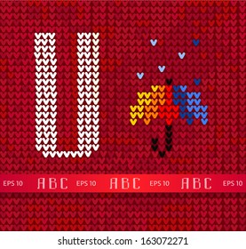 Knitted vector alphabet. Letter U with umbrella