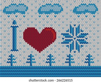 Knitted vector background 'I love snow'