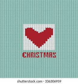 Knitted vector background. Love Christmas. Template with knitted heart  for your project