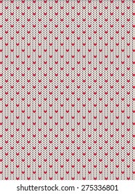 Knitted vector background pattern with wool sweater texture. Retro textile winter fabric fashion design ornament. Retro decoration illustration. Beige, red, white colors.