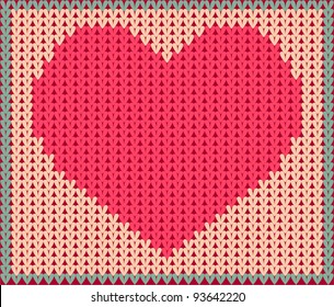 Knitted vector background with pink heart