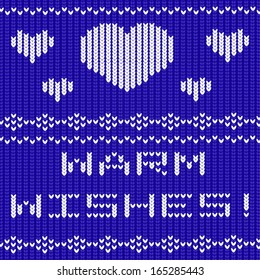 Knitted Vector Greeting Card with Hearts and Warm Wishes