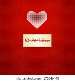 Knitted vector heart on seamless background