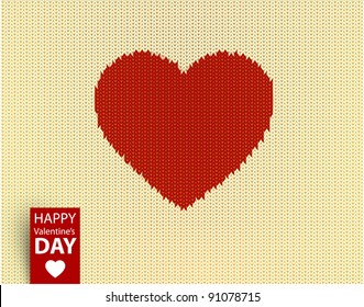 Knitted vector pattern with red heart for Valentines day design