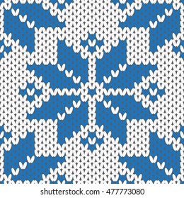 Knitted vector pattern with stars, blue thread.