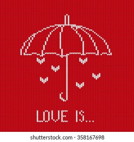 Knitted vector pattern with umbrella love is.