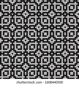 Knitted vector seamless decorative geometric monochrome pattern