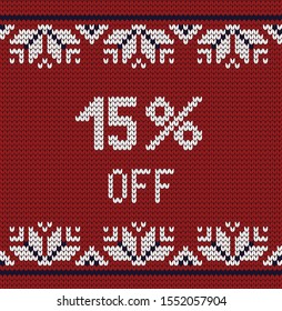 Knitted vector seamless decorative pattern, sale percent tag