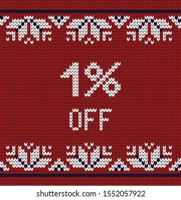 Knitted vector seamless decorative pattern, sale percent tag