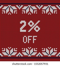 Knitted vector seamless decorative pattern, sale percent tag