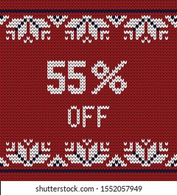 Knitted vector seamless decorative pattern, sale percent tag
