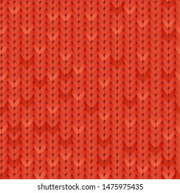 Knitted vector seamless pattern. Red merino wool knit texture. Realistic warm and cozy handmade knitting background.