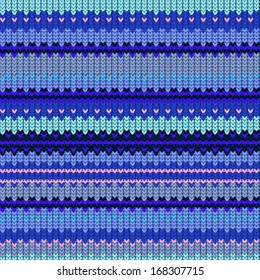 Knitted Vector Seamless Striped Blue Pattern Background