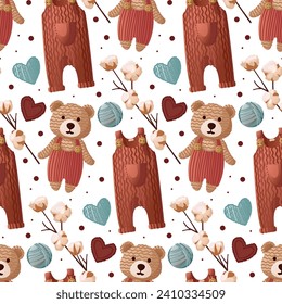 Knitted warm clothes seamless pattern. Funny wallpaper for textile and fabric