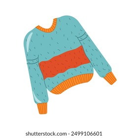 Knitted warm wool sweater for autumn or winter. Icon, logo, sweater silhouette. The illustration is vector in a flat style.