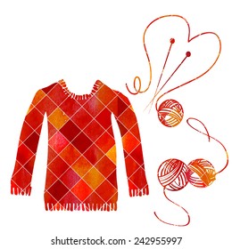 knitted watercolor ugly sweater and knitting
