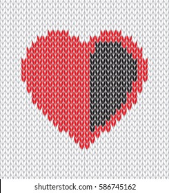 Knitted white background with heart. Seamless pattern.