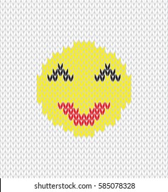 Knitted white background with smiley. Seamless pattern.