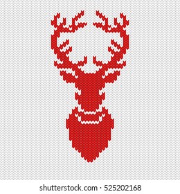 Knitted white Christmas background with reindeer Rudolph. Seamless pattern