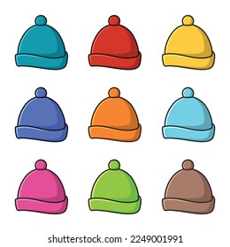 A knitted winter bobble hat set isolated on a white background