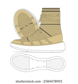 Knitted winter boots vector illustration technical flat drawing by adobe illustrator.