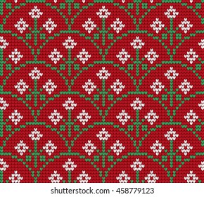knitted winter flower pattern vector