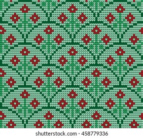 knitted winter flower pattern vector