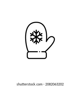 Knitted winter gloves. Christmas mittens with snowflake. Pixel perfect, editable stroke vector icon

