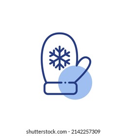 Knitted winter gloves. Christmas mittens with snowflake. Pixel perfect, editable stroke vector geometric icon