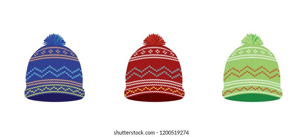 Knitted winter hat set. vector illustration