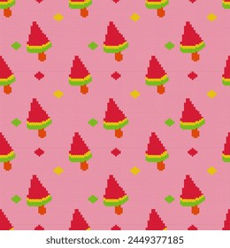 Knitted winter ice-cream pattern vector knitwear pattern on fabric.knitting charts, knit stitch patterns. for summer time such as ice-cream