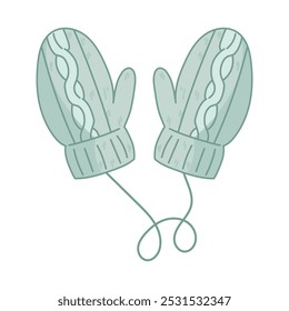 Knitted winter mittens. Isolated vector element on a white background for children s books, postcards, banners, educational illustrations.