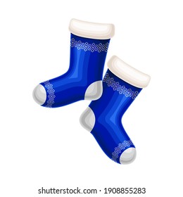 Knitted Winter Pair of Socks with Ornament as Seasonal Foot-wear Vector Illustration