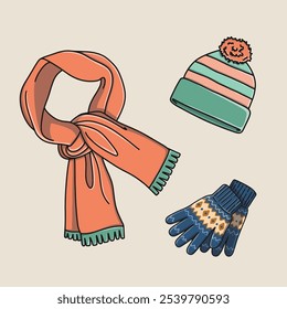 Bufanda, gorro y guantes de invierno de punto