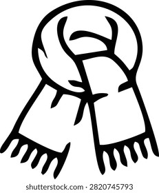 Knitted winter scarf with fringe vector icon. Cold weather warm neckwear symbol