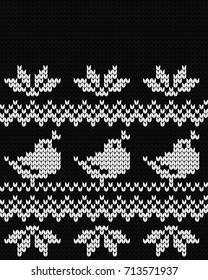 Knitted winter seamless border birds