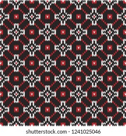 knitted winter seamless pattern with small geometric elements on a dark background