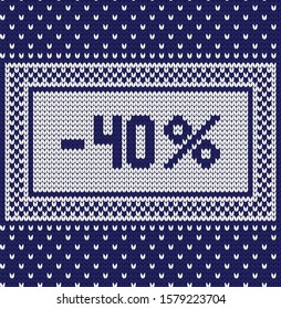 Knitted winter vector decorative pattern, discount percent tag