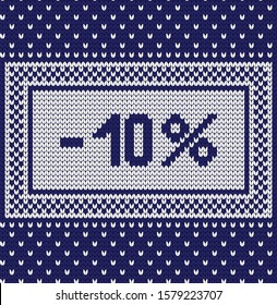 Knitted winter vector decorative pattern, discount percent tag