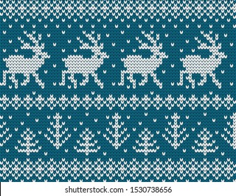 Knitted winter vector seamless decorative pattern deers